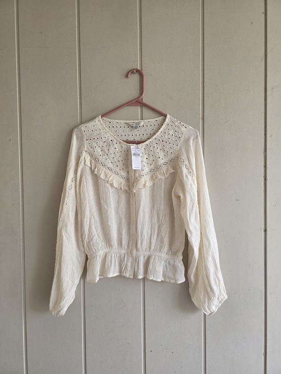American Eagle Outfitters Tops - American Eagle Outfitters Peasant Eyelet Button-Front Blouse SZ SMALL NEW BOHO